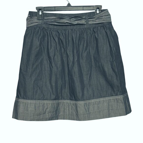 Ann Taylor Loft Petite Chambray A-Line Skirt 8P Paperbag Waist Tie & Pockets - Picture 2 of 6